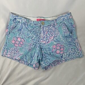 Lilly Pulitzer 4 The WALSH‎ Chino Shorts Flat Front Blue Pink Turquoise
